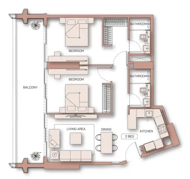2 bedrooms floor plan