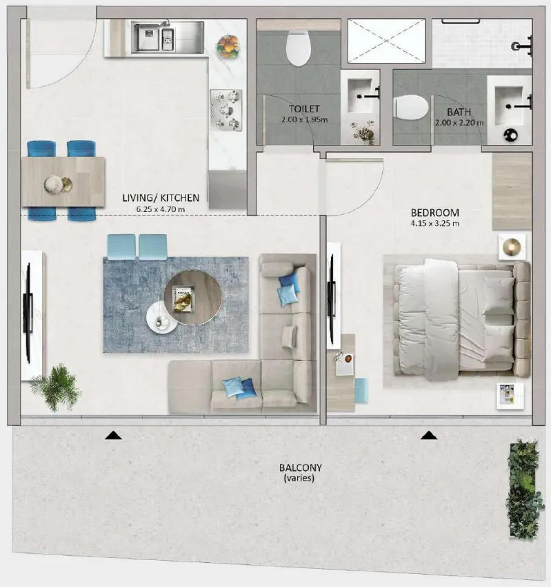 1 bedroom floor plan