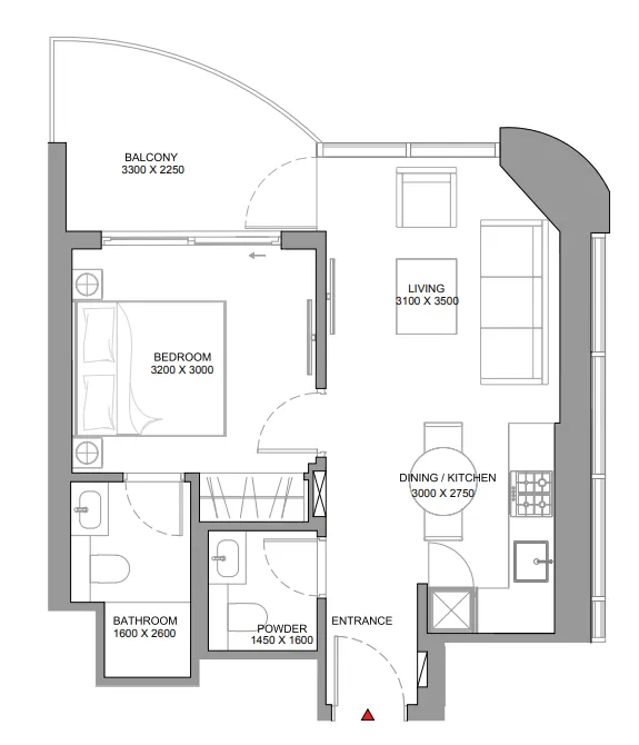 1 bedroom floor plan