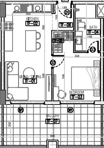 Laya Developers (Akshara Global) Laya Courtyard 1BR floor plan