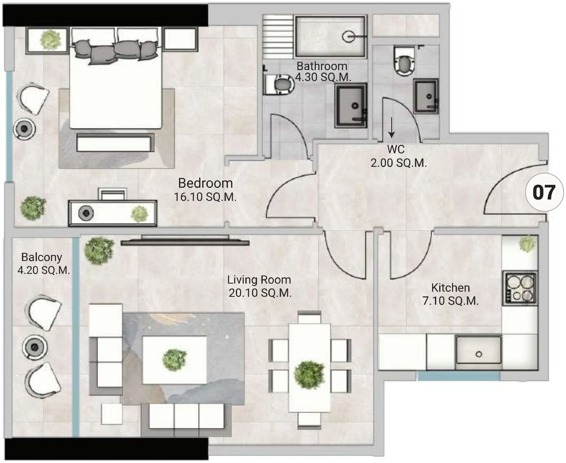 1 bed