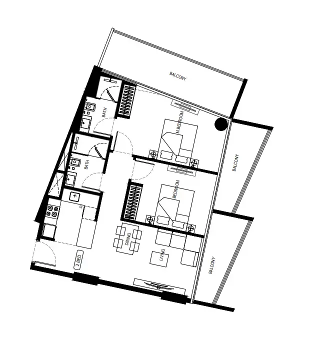 2 bedrooms floor plan