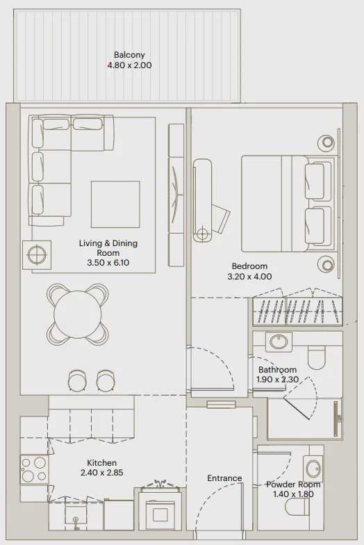 Deyaar Eleve 1BR floor plan