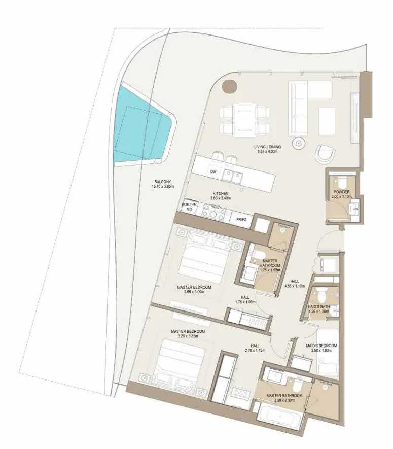 One Development Laguna Residence 2BR floor plan
