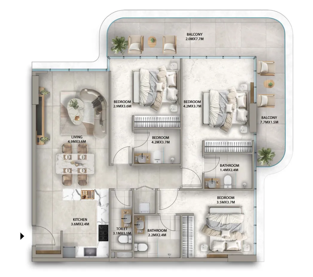 3 bedrooms floor plan