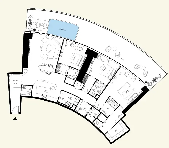 Binghatti Mercedes-Benz Places by Binghatti 3BR floor plan