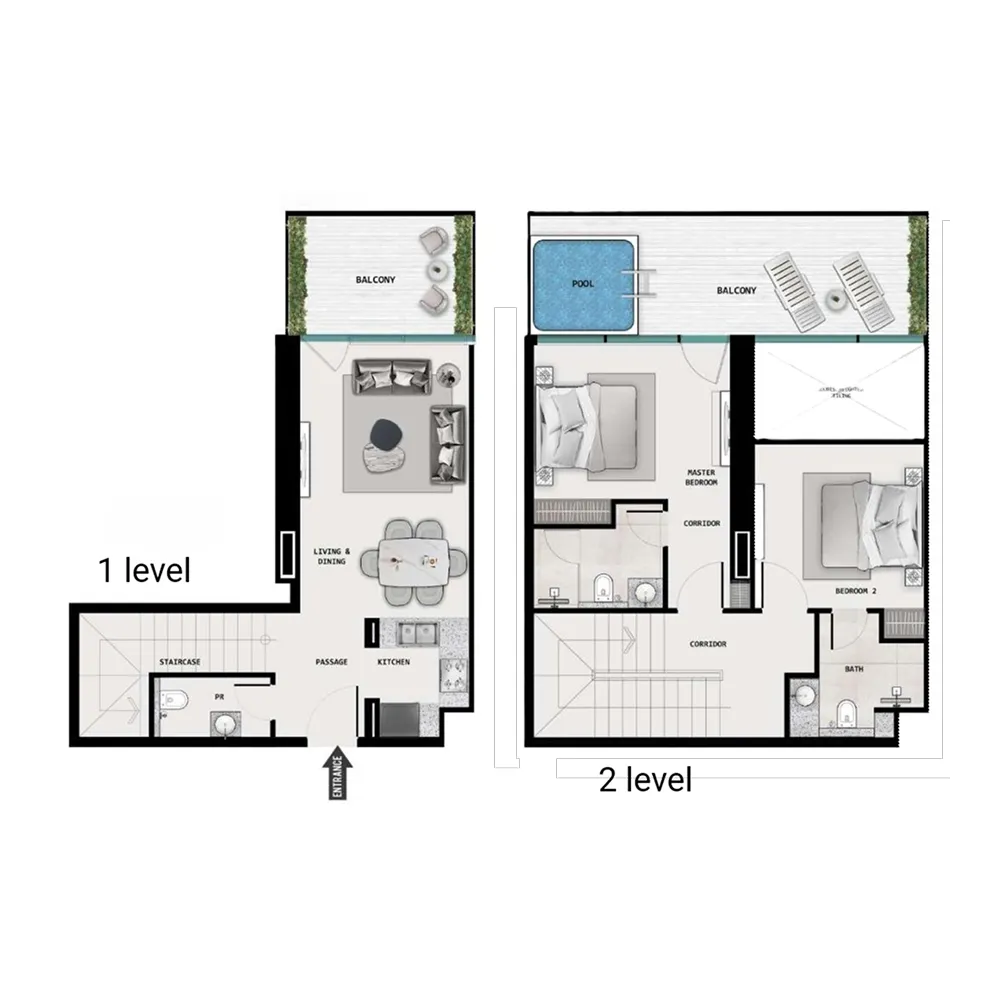 2 bedrooms floor plan