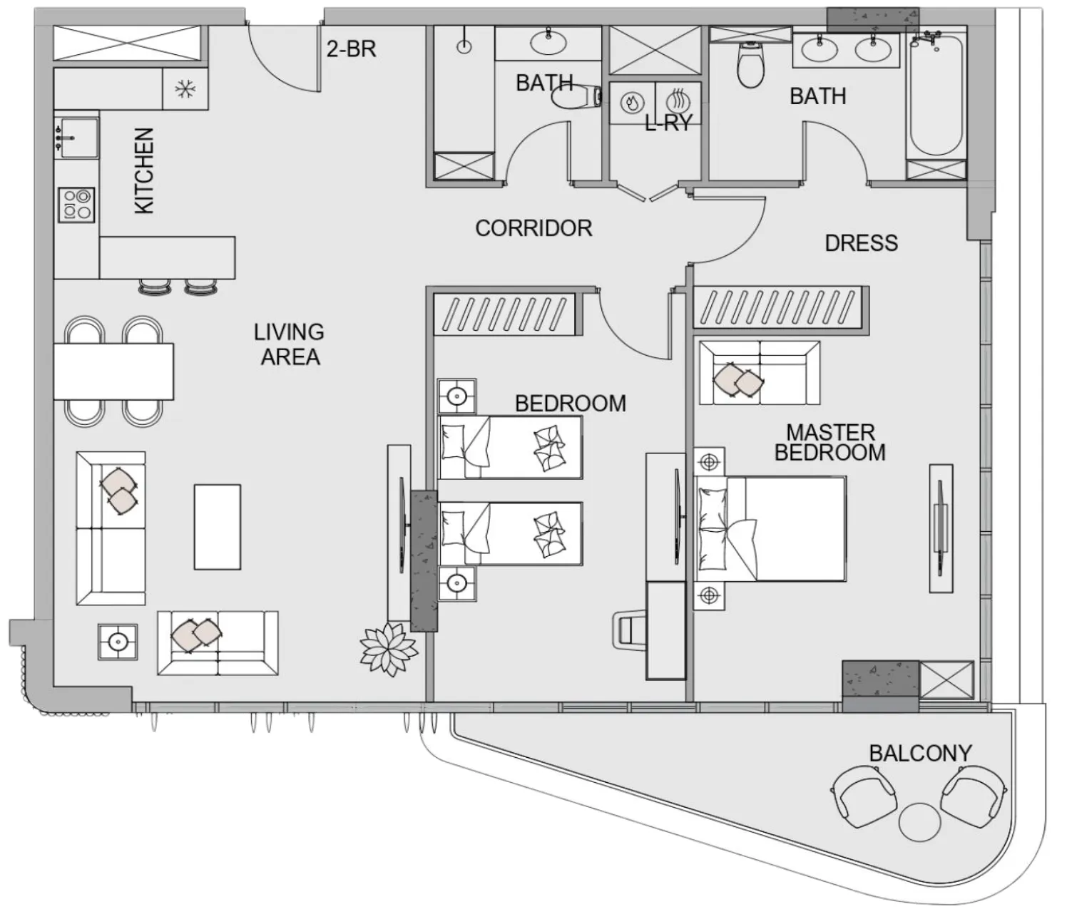 2 bedrooms floor plan