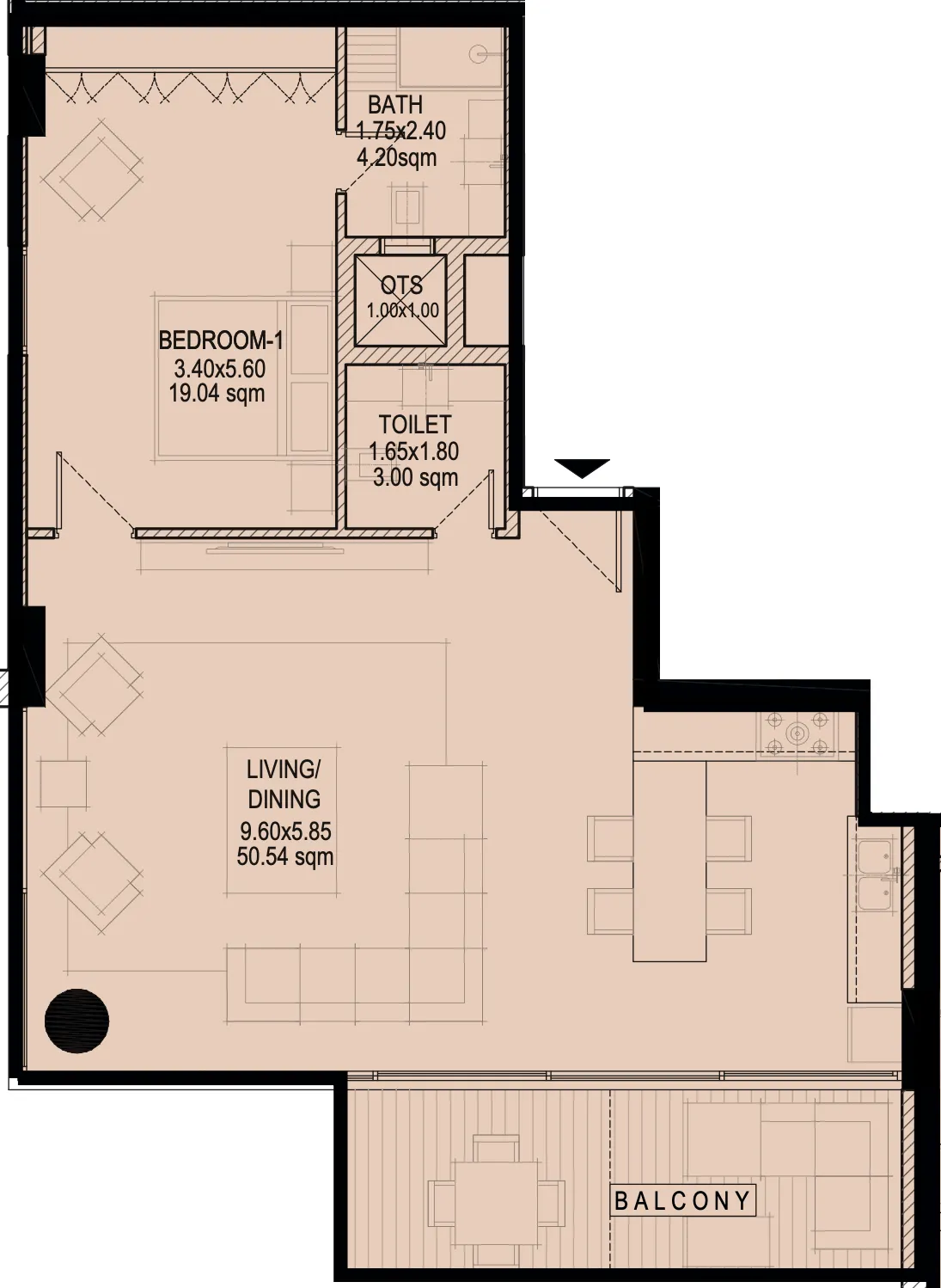 GJ Properties Glam Residence 1BR floor plan
