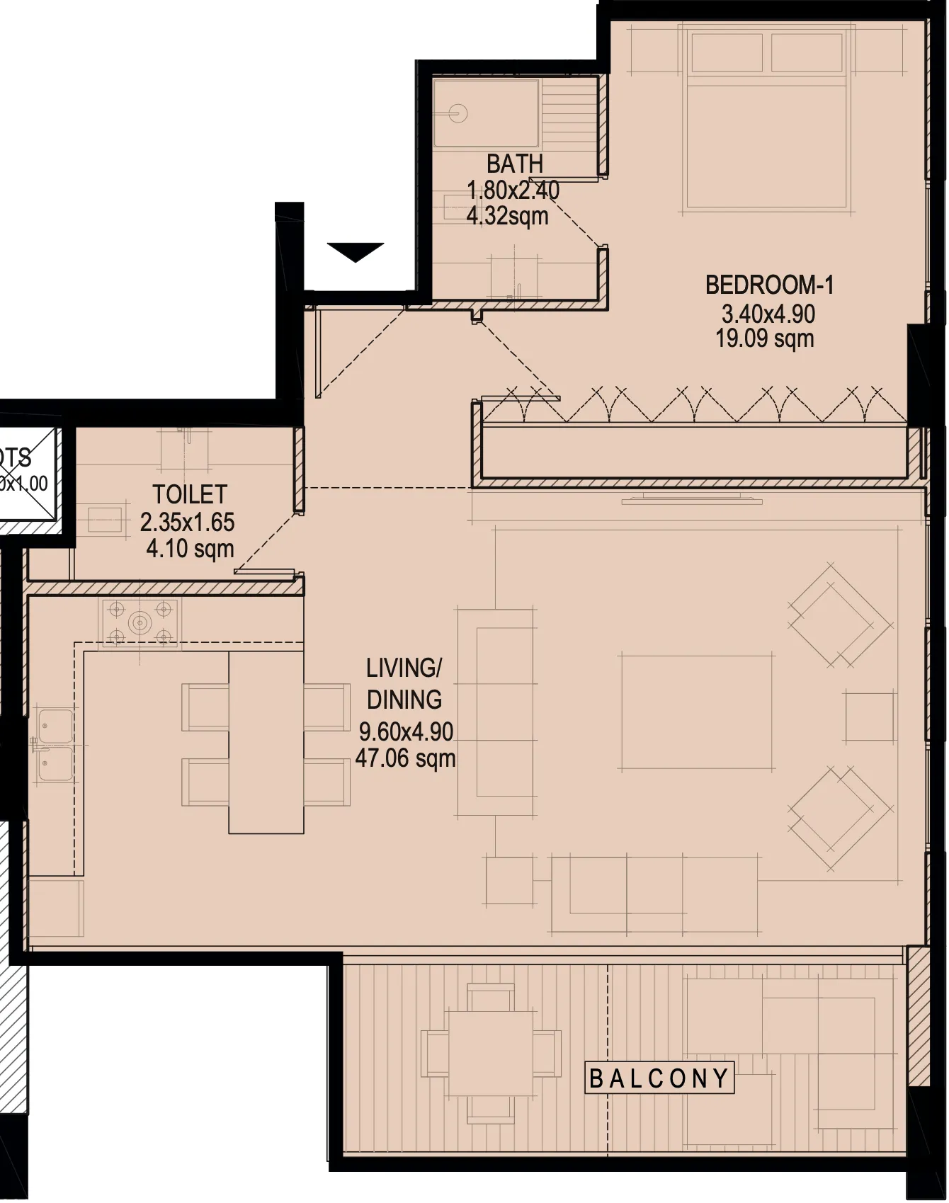 GJ Properties Glam Residence 1BR floor plan