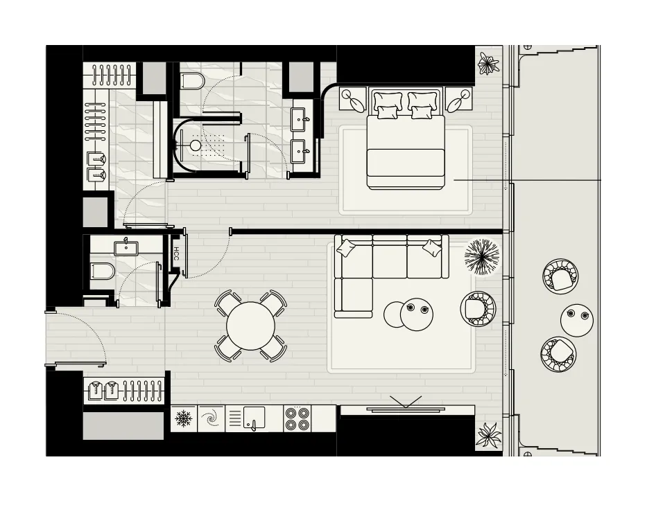 Mered Iconic Tower 1BR floor plan