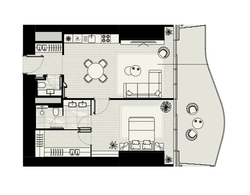 Mered Iconic Tower 1BR floor plan