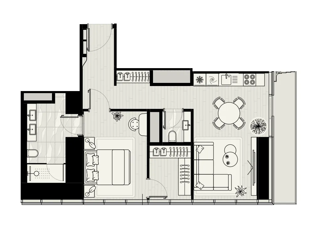 Mered Iconic Tower 1BR floor plan