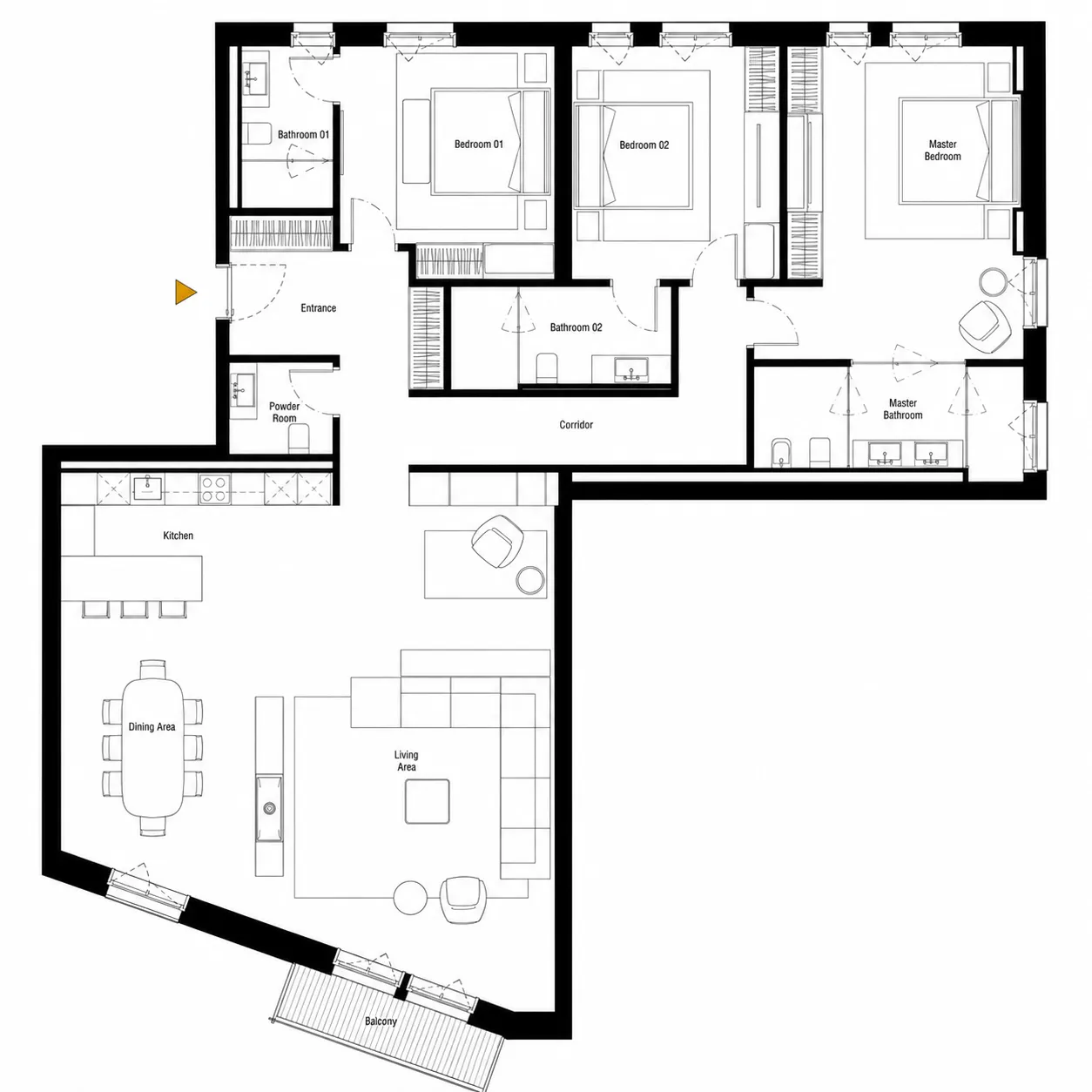 Post Hotel & Residences by Elie Saab — 1 Bedroom floor plan