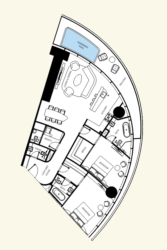 Binghatti Mercedes-Benz Places by Binghatti 2BR floor plan