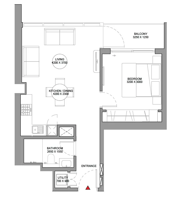 1 bedroom floor plan