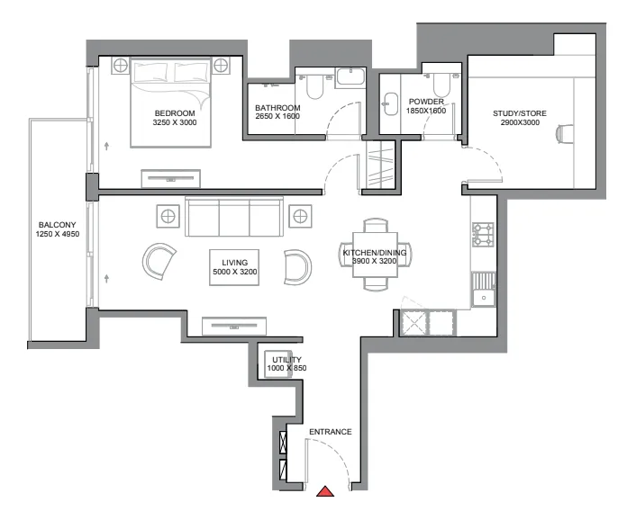 1 bedroom floor plan