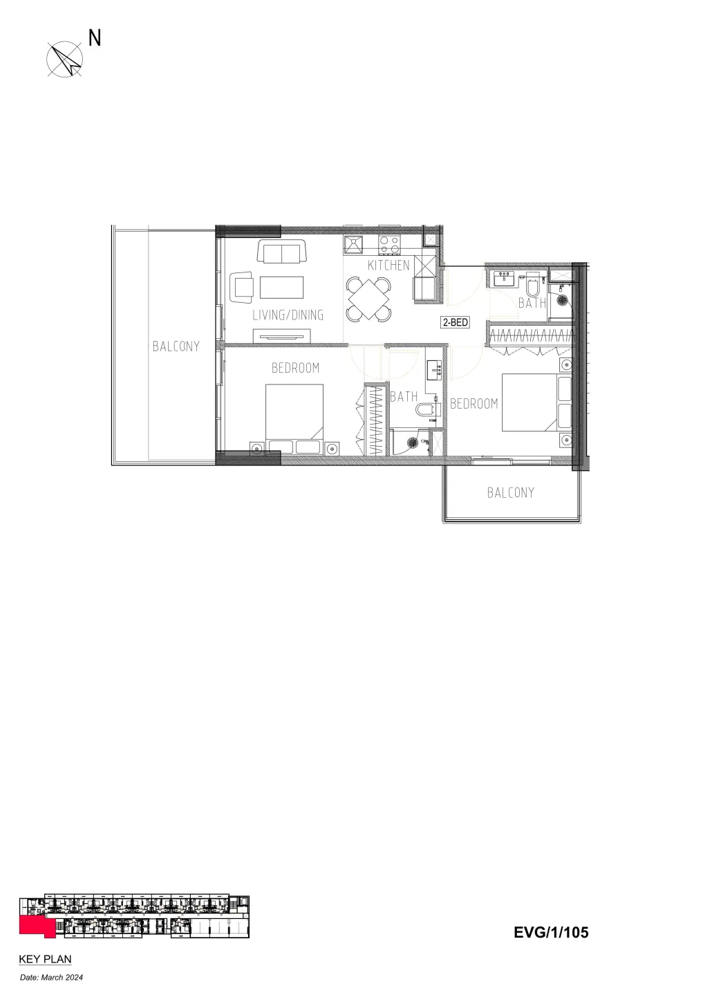2 bedrooms floor plan