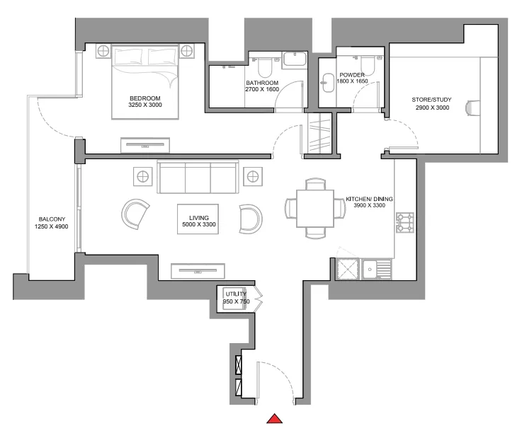 1 bedroom floor plan