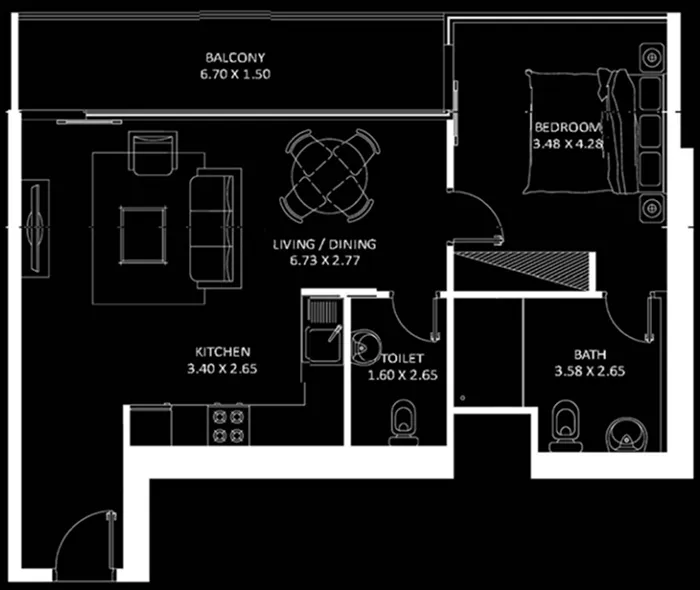 1 bedroom floor plan