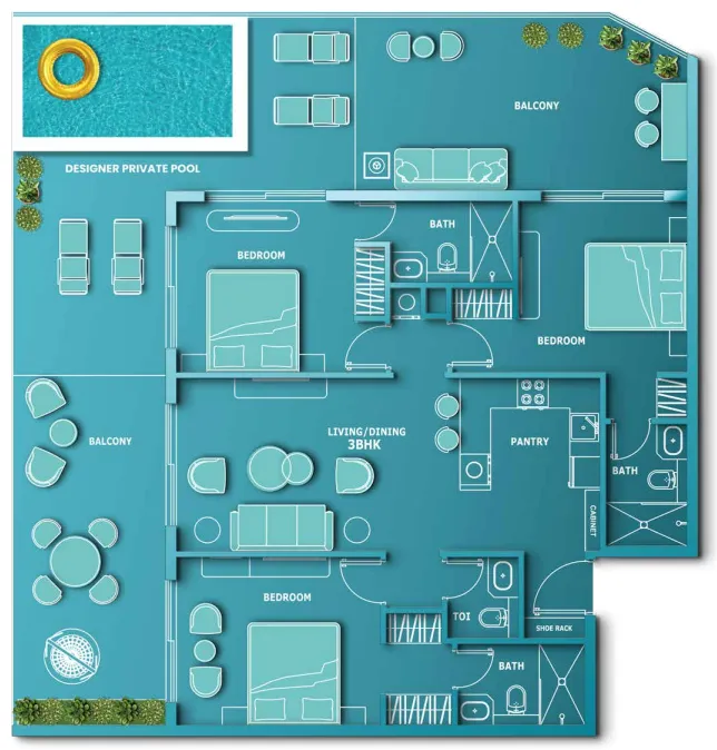 3 bedrooms floor plan
