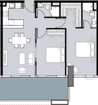 2 bedrooms floor plan