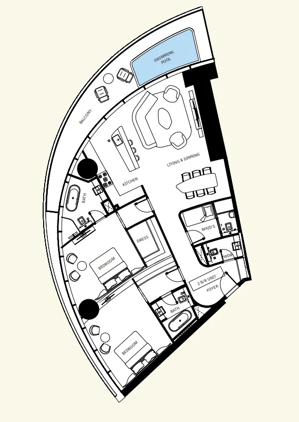 Binghatti Mercedes-Benz Places by Binghatti 2BR floor plan