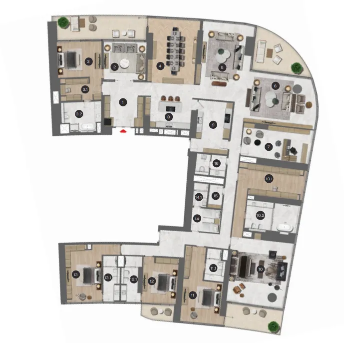 5 bedrooms floor plan
