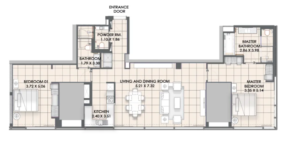 2 bedrooms floor plan