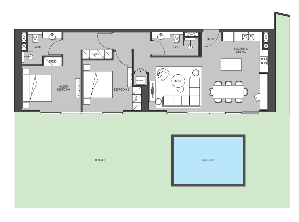 2 bedrooms floor plan