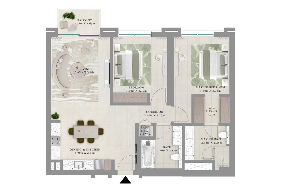 2 bedrooms floor plan