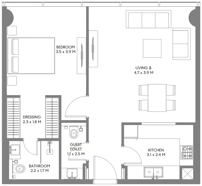 1 bedroom floor plan