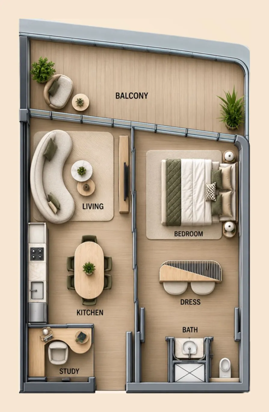 Samana Collecta — 1 Bedroom floor plan