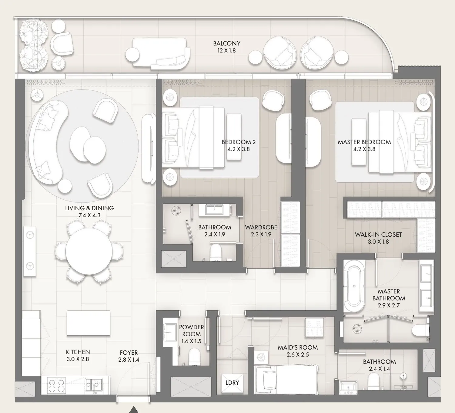 JW Marriott Residences Yas Island — 2 Bedrooms floor plan