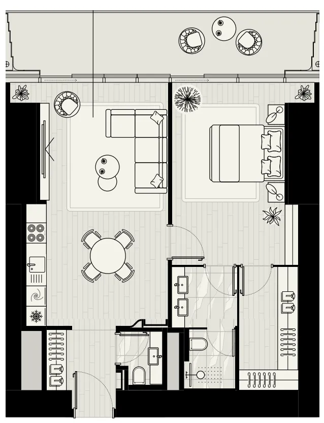 Mered Iconic Tower 1BR floor plan