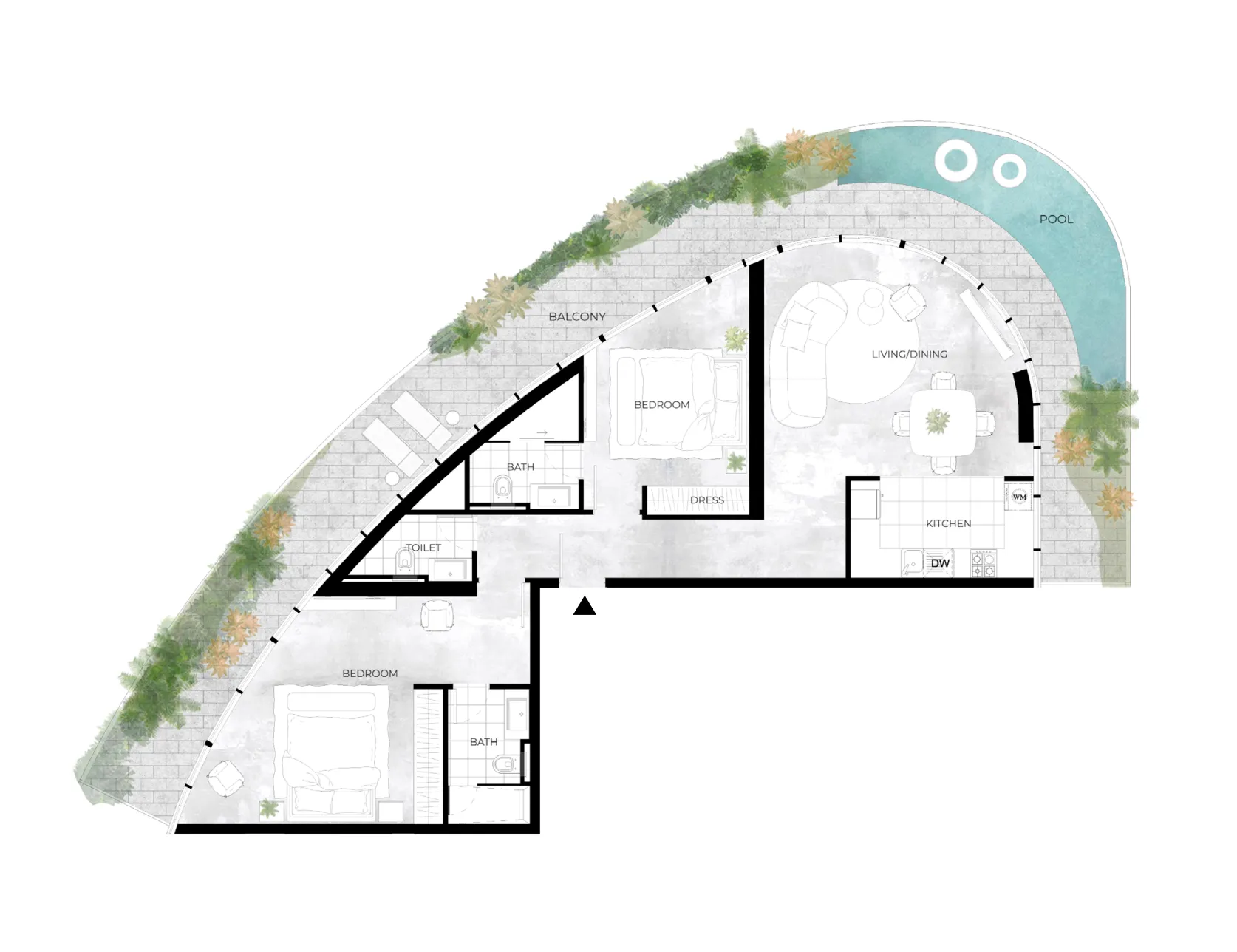 2 bedrooms floor plan