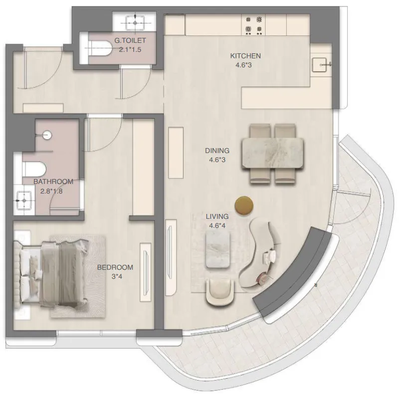 1 bedroom floor plan