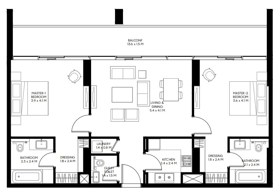 2 bedrooms floor plan