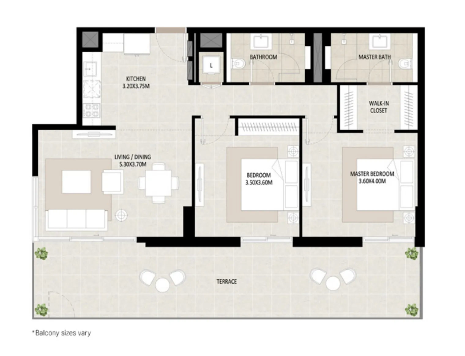 2 bedrooms floor plan