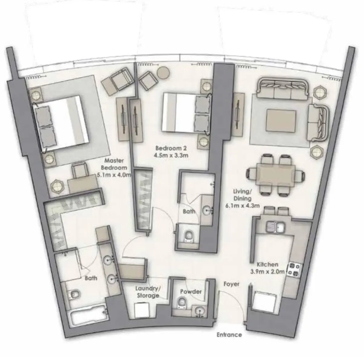 2 bedrooms floor plan