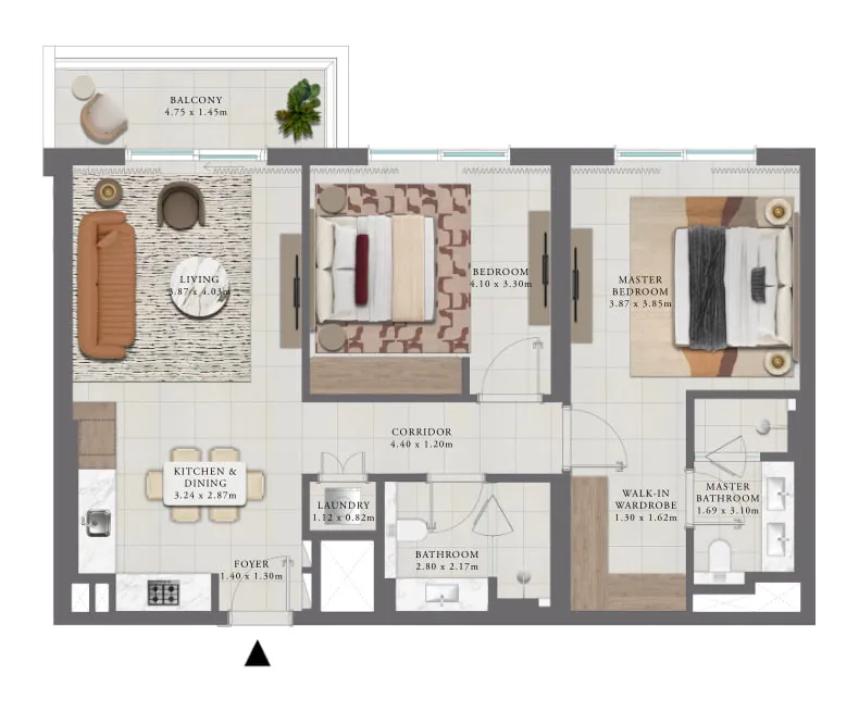 2 bedrooms floor plan