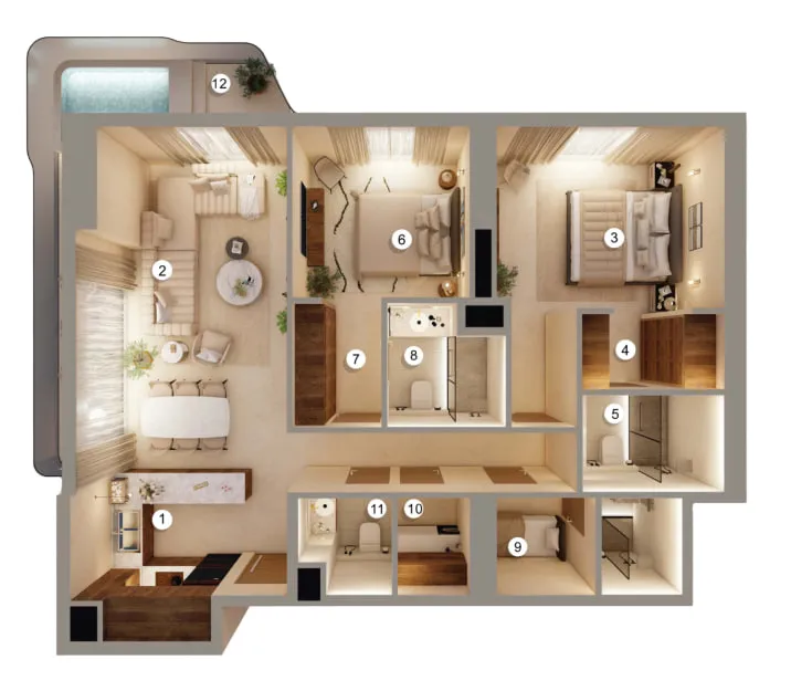 2 bedrooms floor plan