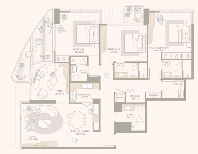 3 bedrooms floor plan