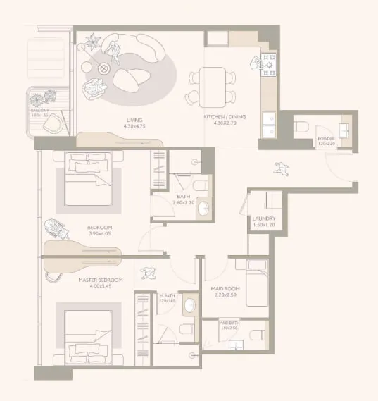 2 bedrooms floor plan