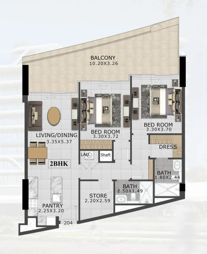 2 bedrooms floor plan