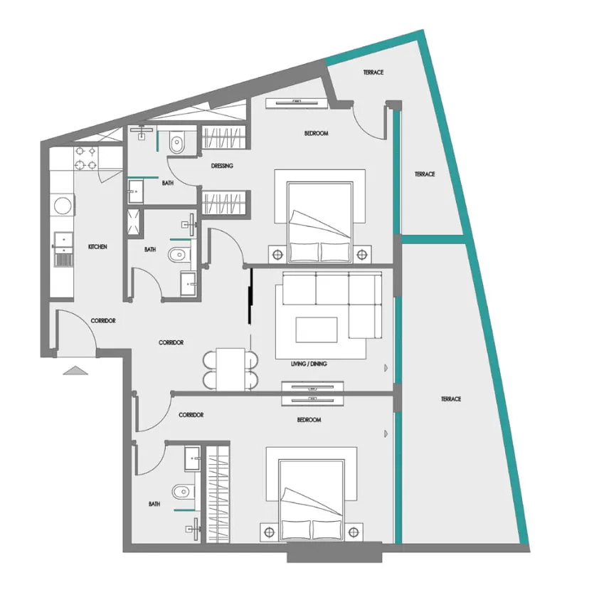 Samana Greenfield 2 — 2 Bedrooms floor plan