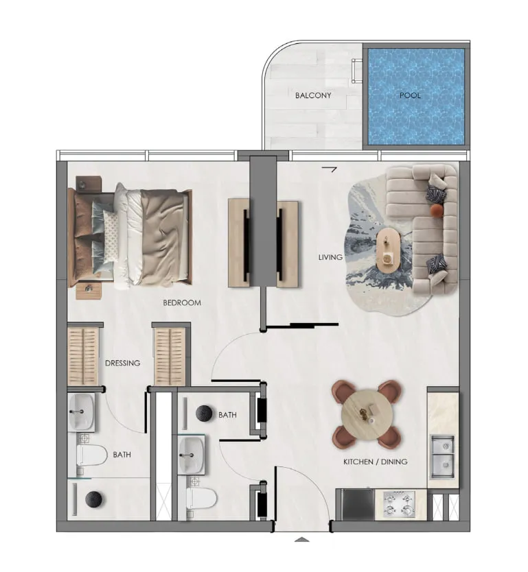 Samana Portside — 1 Bedroom floor plan