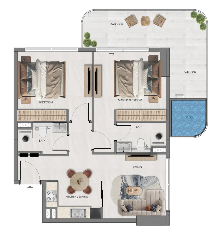 Samana Portside — 2 Bedrooms floor plan