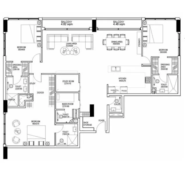 3 bedrooms floor plan