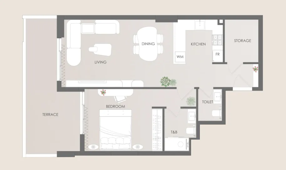 1 bedroom floor plan